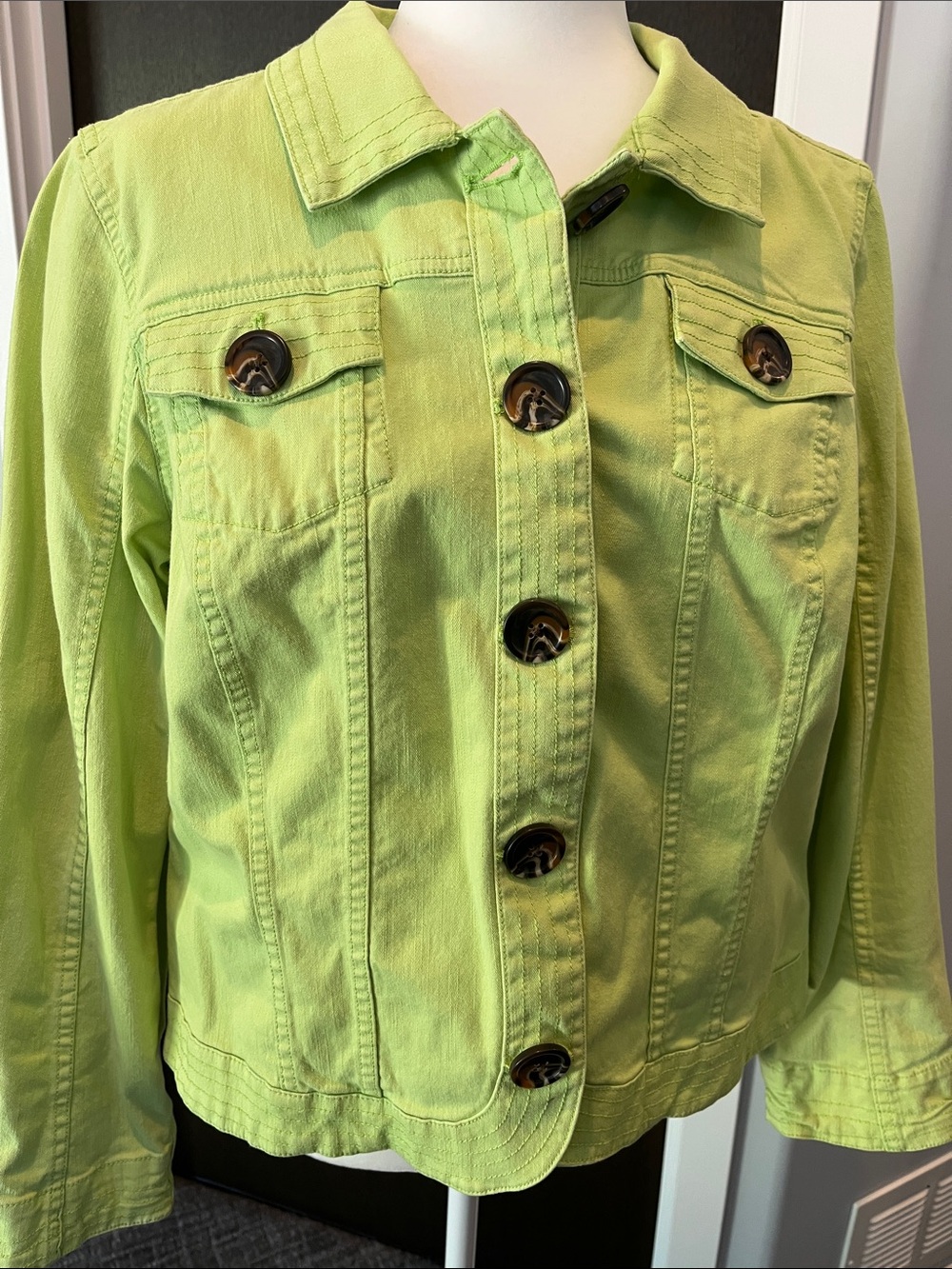 Christopher & Banks Lime Green Long Sleeve Button-Front Jacket-Sz Large